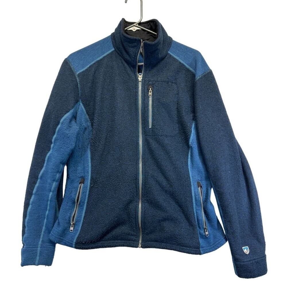 KUHL Mens Blue‎ Colorblock Full Zip Fleece Jacket Mock Neck Large